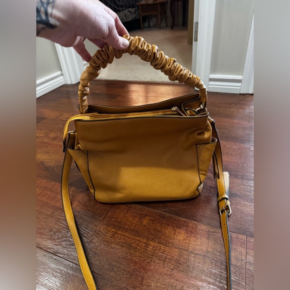 Yellow Structured Shoulder Bag with Ruched Handle - Picture 2 of 3